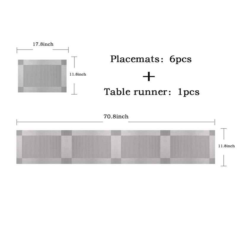 PIGCHCY Elegant Placemats with Matching Table Runner,Washable Placemats Crosswoven Vinyl Table mats Sets(6pcs Round Placemats+1pcs Table Runner,Grey Silver) - Image 3
